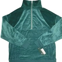 Wild Fable Womens Green 1/4 Zip Velour Shiny Stretch Tunic Sweatshirt Size M - £7.21 GBP