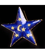 Vintage magical star brooch - Celestial pin - blue and gold enamel - hippie jewe - $75.00