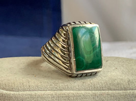 Sterling Silver Green Malachite Ring 10.5g Fine Jewelry Size 8.5 Baguette Bezel - £31.25 GBP