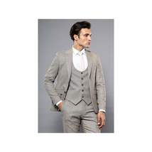 Men 3pc European Vested Suit WESSI by J.VALINTIN Extra Slim Fit JV45 Beige Brown image 3