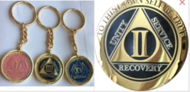 1 - 45 Year Elegant Black Gold AA Medallion &amp; Gold Plated Keychain Holder - $24.99