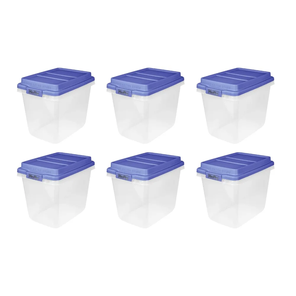 6 Pack 32 Qt. Clear Storage Bin with Blue HI-RISE Lid Tool  Box    Organizer - £90.51 GBP