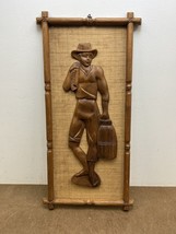 Vintage Wood WALL ART mid century modern carved tiki hanging 60s hassian... - $49.99
