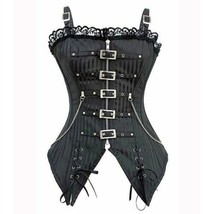 Steampunk Corset Black Pinstripe Long Line Lace Up Costume Overbust XL - £27.24 GBP