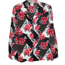 Allison Daley Womens Blouse Size 12 V-Neck Button Front Long Sleeve Floral - £10.94 GBP