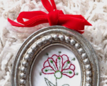 Vintage Embroidered Botanical Flower Christmas Tree Ornament Silver Red ... - $12.99