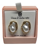 Rare Designer House Of Harlow 1960 Pearl &amp; Gold Post Earrings NIB Asymme... - $61.72 CAD
