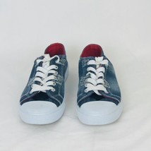 Bobbie Brooks Destroyed Blue Jean Denim Lace Up Womens Canvas Shoes Size 7 - £13.88 GBP