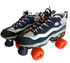 Skechers Size 7.5 Sport Roller Skates 4 Wheelers Navy Pink Silver EUC - £31.28 GBP
