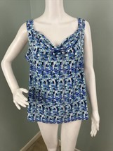 Women&#39;s Covington Sleeveless Drape Cowl Neck Geometric Print Blouse Top Sz Large - £11.60 GBP