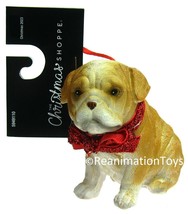 Christmas Shoppe English Bulldog Pup Canine Dog Figurine Ornament Brand New - £19.51 GBP