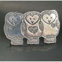 VERY CUTE 925 STERLING SILVER 3 BARN OWL CHICKS BROOCH SKY - $42.47