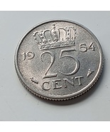 Netherlands 1954 25 CENT Small Coin - km 183 - Authentic Qn Juliana BTR ... - $82.76 MXN