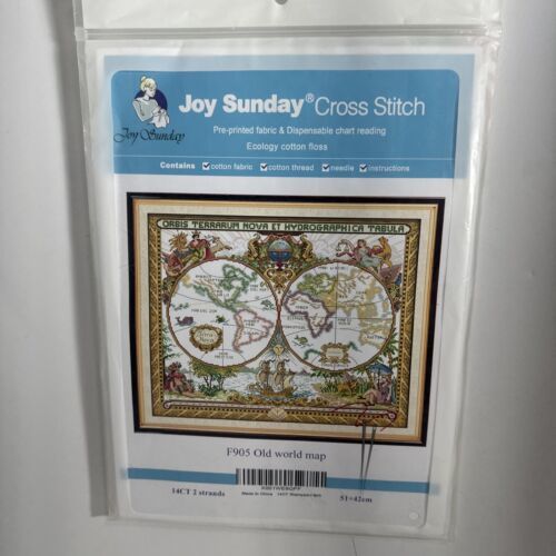 Primary image for Old World Map Printed Stamped Cross Stitch Kit.  Joy Sunday