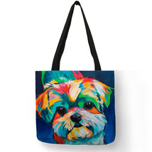 Exclusive Oil Painting Dog Print Shopping Bags for Groceries Papillon Pug  Retri - £13.37 GBP