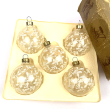 Vintage Glass Christmas Ornaments Stencil White Lace Mica Glitter 2&quot; Bal... - $34.00
