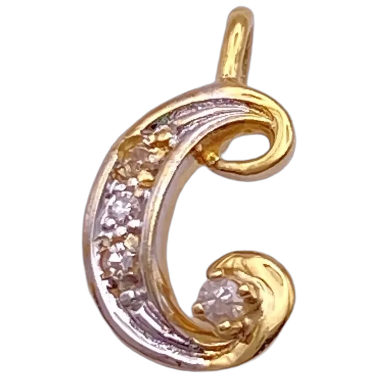 Petite Diamond Accent Letter C Charm Pendant 21K Two-Tone Gold - $229.95
