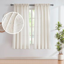 Flax Linen Curtains For Living Room 63 Inch Country Short Light Filtering - £29.88 GBP