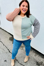 Feeling Casual Rust &amp; Olive Two-Tone Knit Color Block Top - £24.37 GBP