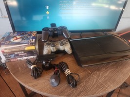 Authentic PlayStation 3 PS3 Super Slim Console 500GB 2 Conttroller Motio... - $174.59