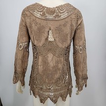 Oddy Boutique Taupe Crochet Long Sleeve Top, Size S/M - £19.28 GBP