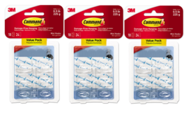 3M Command 18 Mini Clear Hooks &amp; 24 Adhesive Strips Per Pack Max 0.5 lb ... - £14.33 GBP