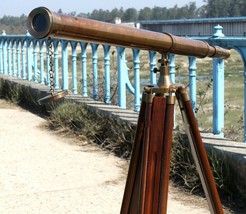 Marine Nautical 39&quot; Brass Double Barrel Telescope on Wooden Tripod Stand Sailor - £151.05 GBP