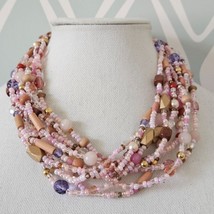 Joan Rivers Multi Strand Pink Iridescent Czech Glass Seed Beaded Necklace - £29.28 GBP