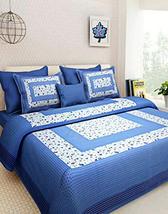Traditional Jaipur Cotton White-Blue Printed Bedsheet, Sanganeri Jaipuri... - £25.88 GBP