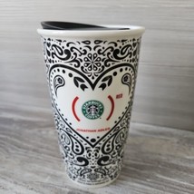 Starbucks Jonathan Adler Red Heart 12 oz Coffee Tumbler Travel Cup &amp; Lid... - £18.15 GBP