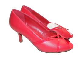 Easy Street Women Size 7.5 WW Red Peep Toe Classic Pumps 2.5&quot; Heels Shoes - £22.33 GBP