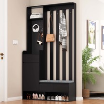 Modern Hall Tree w/ Bench &amp; Storage - Black - £205.66 GBP