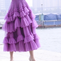 Fuchsia Tiered Maxi Skirt Outfit Women Custom Plus Size Layered Tulle Skirt image 3