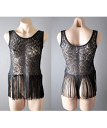 Black Womens Evening Lace Gypsy Hippie Indie Boho Fringe Tank Top Shirt ... - $14.99
