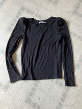 Loft Black Pointelle Puff Sleeve Sweater Size Small Long Sleeve - £17.83 GBP