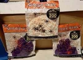 Halloween Spider Webs 3pks &amp; 4 Spiders each Pack 2 Colors 16ft Long each 268X - £6.02 GBP