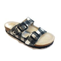 Birkenstock Arizona Rivet Fur Lined Wool Sandals Womens Size 5 Plaid White EU 36 - £90.45 GBP