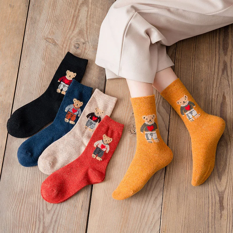 Play Cartoon Bear Socks Women Autumn Winter Thick Warm Socks Korean Cute Kawaii  - £23.30 GBP