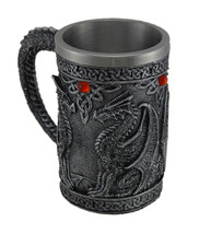 Scratch &amp; Dent Gothic Metallic Blackened Silver Dragon Decorative Tankard - £20.11 GBP