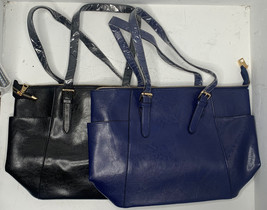 Lot Of 2 NWOT Black Navy Blue Faux Leather Boutique Shoulder Bag Purse O5 - £20.65 GBP