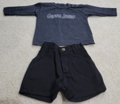 Vintage 90s Baby Guess Black Long Sleeve Shirt &amp; Denim Short Set Baby XS... - $35.22