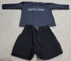 Vintage 90s Baby Guess Black Long Sleeve Shirt &amp; Denim Short Set Baby XS... - £27.82 GBP