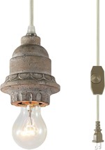 Rustic Pendant Light Fixture Vintage Farmhouse Wood Hanging Plug In Dimmable New - £28.69 GBP