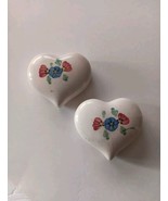 Vintage Pair of Heart Shaped Ceramic Trinkets/Nick Nacks w/Pink and Blue... - $13.06