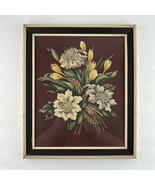1950’s Floral Art Lithograph Airbrushed Print Signed De Jonge Vtg Framed` - $38.34