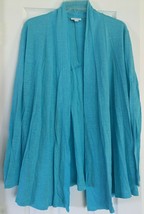 J Jill Love Linen L Bright Aqua Blue Turquoise Open-Front Cardigan Wrap ... - £19.53 GBP