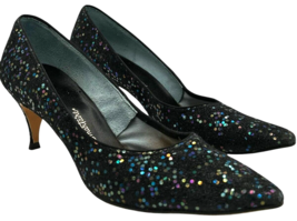 VTG Smartaire women&#39;s Black w/ Glitter Vinyl Elastomer Pumps size 8.5 - £14.21 GBP