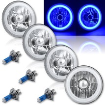 5-3/4" Blue LED COB SMD Halo Angel Eye Halogen Light Bulbs Metal Headlights Set - £198.68 GBP