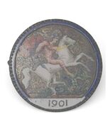 Queen Victoria Enameled 1901 Coin Brooch St George Slaying Dragon .925 S... - $98.99