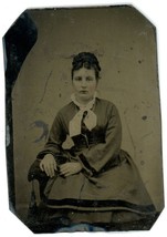 CIRCA 1860&#39;S 1/6th Plate Hand Tinted 2.38X3.5 in TINTYPE Beautiful Woman Dress - £14.49 GBP
